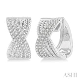 1/3 Ctw Petite Wide Criss Cross Rope and Round Cut Diamond Fashion Huggies in 14K White Gold