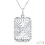 1/20 Ctw Rectangle fluted medallion Round Cut Diamond Pendant With Chain in Sterling Silver