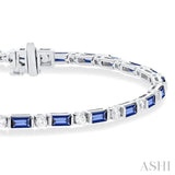 1 1/10 ctw Art Deco 4X2 MM Baguette Cut Sapphire and Round Cut Diamond Precious Bracelet in 14K White Gold