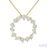 1 Ctw Circle Multi-Cut Diamond Fashion Pendant With Chain in 14K Yellow Gold