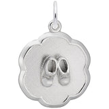 SILVER BABY BOOTIES ON SCALLOPED DISC CHARM 