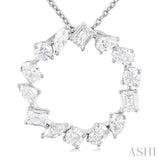 1 Ctw Circle Multi-Cut Diamond Fashion Pendant With Chain in 14K White Gold