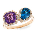 14KT Gold Ladies Amethyst & Blue Topaz Fashion Ring