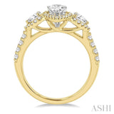 1 Ctw Past, Present & Future Round Cut Diamond Engagement Ring With 3/8 ct Pear Cut Center Stone in 14K Yellow and White Gold