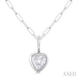 1/5 Ctw Heart Shape Bezel Set Diamond Fashion Pendant With Paperclip Chain in 14K White Gold