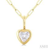 1/5 Ctw Heart Shape Bezel Set Diamond Fashion Pendant With Paperclip Chain in 14K Yellow Gold