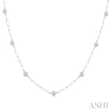 1 Ctw Bezel Set Round Cut Diamond Paperclip Station Necklace in 14K White Gold