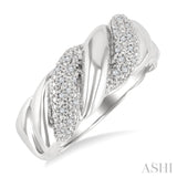1/10 Ctw Bold Ribbed Swirl Round Cut Diamond Bold Fashion Ring in Sterling Silver