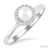 5 MM White Cultured Pearl and 1/20 Ctw Round Cut Diamond Halo Ring in 10K White Gold