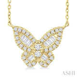 1/3 Ctw Petite Butterfly Baguette and Round Cut Diamond Fashion Pendant With Chain in 14K Yellow Gold