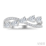 7/8 Ctw Split Criss Cross Pear and Round Cut Diamond Fashion Ring in 14K White Gold