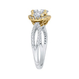 Oval Cut Diamond Three-Stone Halo Engagement Ring in 14K Two Tone Gold (Semi-Mount)