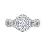 Split Shank Cushion Cut Diamond Halo Engagement Ring in 14K Two Tone Gold (Semi-Mount)