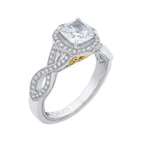 Split Shank Cushion Cut Diamond Halo Engagement Ring in 14K Two Tone Gold (Semi-Mount)