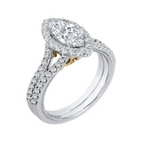 Split Shank Marquise Cut Diamond Halo Vintage Engagement Ring in 14K Two Tone Gold (Semi-Mount)