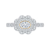 Oval Cut Diamond Floral Halo Engagement Ring in 14K Two Tone Gold
