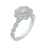 Oval Cut Diamond Floral Halo Engagement Ring in 14K Two Tone Gold