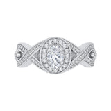 Split Shank Oval Cut Diamond Halo Engagement Ring in 14K White Gold