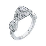 Split Shank Oval Cut Diamond Halo Engagement Ring in 14K White Gold