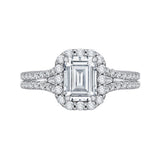 Split Shank Emerald Cut Diamond Halo Vintage Engagement Ring in 14K Two Tone Gold (Semi-Mount)