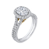 Split Shank Oval Cut Diamond Halo Vintage Engagement Ring in 14K Two Tone Gold (Semi-Mount)