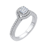 Cushion Cut Diamond Double Halo Cathedral Style Engagement Ring in 14K White Gold