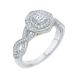 Cushion Cut Diamond Double Halo Engagement Ring in 14K Two Tone Gold