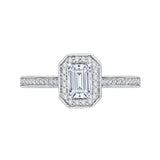 Emerald Cut Diamond Halo Engagement Ring in 14K White Gold