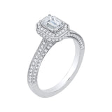 Emerald Cut Diamond Halo Engagement Ring in 14K White Gold