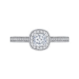 Cushion Cut Diamond Halo Engagement Ring in 14K White Gold