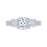 Cushion Cut Diamond with Sapphire Three-Stone Cathedral Style Engagement Ring in 14K White Gold (Semi-Mount)