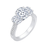 Cushion Cut Diamond with Sapphire Three-Stone Cathedral Style Engagement Ring in 14K White Gold (Semi-Mount)