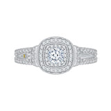 Cushion Cut Diamond Double Halo Engagement Ring in 14K White Gold