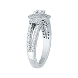 Cushion Cut Diamond Double Halo Engagement Ring in 14K White Gold