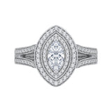 Split Shank Marquise Cut Diamond Double Halo Engagement Ring in 14K White Gold