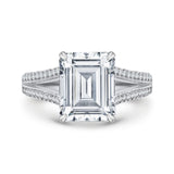 Split Shank Emerald Cut Diamond Engagement Ring in 18K White Gold (Semi-Mount)