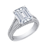 Split Shank Emerald Cut Diamond Engagement Ring in 18K White Gold (Semi-Mount)