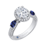 Oval Cut Diamond Halo Engagement Ring with Sapphire in 14K White Gold (Semi-Mount)