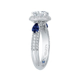 Cushion Cut Diamond Halo Engagement Ring with Sapphire in 14K White Gold (Semi-Mount)