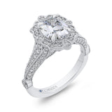 Oval Cut Diamond Halo Vintage Engagement Ring in 14K White Gold (Semi-Mount)