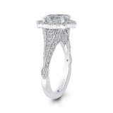 Oval Cut Diamond Halo Vintage Engagement Ring in 14K White Gold (Semi-Mount)