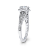 Cushion Cut Diamond Cathedral Style Engagement Ring in 14K White Gold (Semi-Mount)