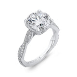 Crossover Shank Round Diamond Engagement Ring in 18K White Gold (Semi-Mount)