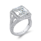 Emerald Cut Diamond Halo Engagement Ring in 18K White Gold (Semi-Mount)