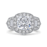 Cushion Cut Diamond Halo Engagement Ring in 18K White Gold (Semi-Mount)