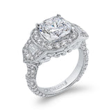 Cushion Cut Diamond Halo Engagement Ring in 18K White Gold (Semi-Mount)