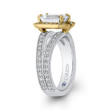 Split Shank Emerald Cut Diamond Engagement Ring in 14K Two Tone Gold (Semi-Mount)