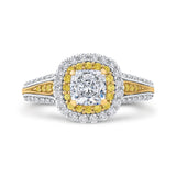Split Shank Cushion Cut Diamond Double Halo Engagement Ring in 14K Two Tone Gold (Semi-Mount)