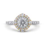 Round Diamond Double Halo Engagement Ring in 14K Two Tone Gold