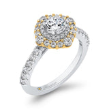 Round Diamond Double Halo Engagement Ring in 14K Two Tone Gold